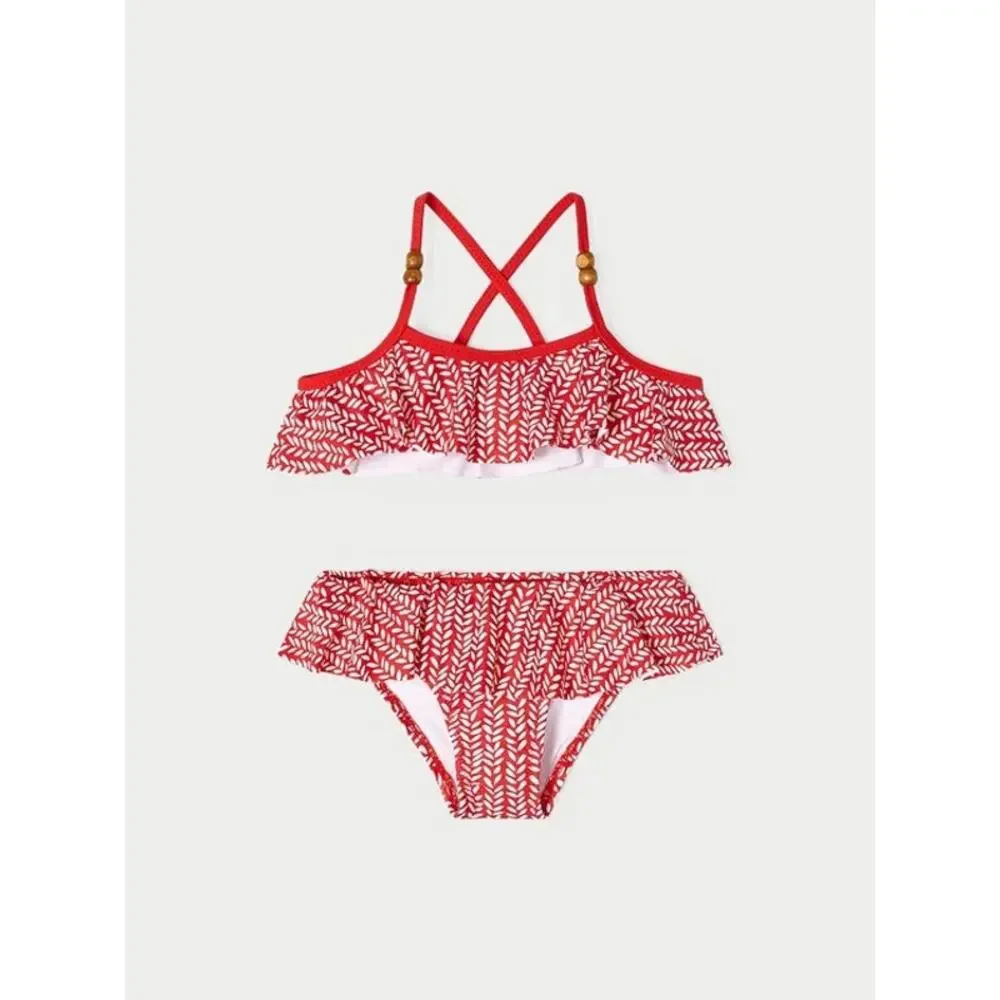 Mayoral Girls Swimsuit Size 2 Red‎ Grenadine Ruffle Two Piece